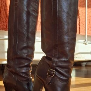 J. Crew Brown Heeled Boots with Buckle Detail